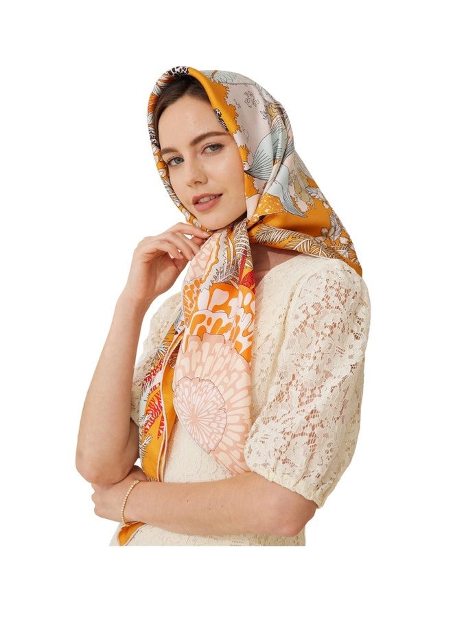 Jeelow وشاح مربع كبير جدًا من حرير التوت الفاخر 100% من جيلو، مقاس 16 مومي، 42 × 42 بوصة، مناسب لفساتين السهرة، بنقشة زهور الخريف، مقاس كبير جدًا. - Image 1