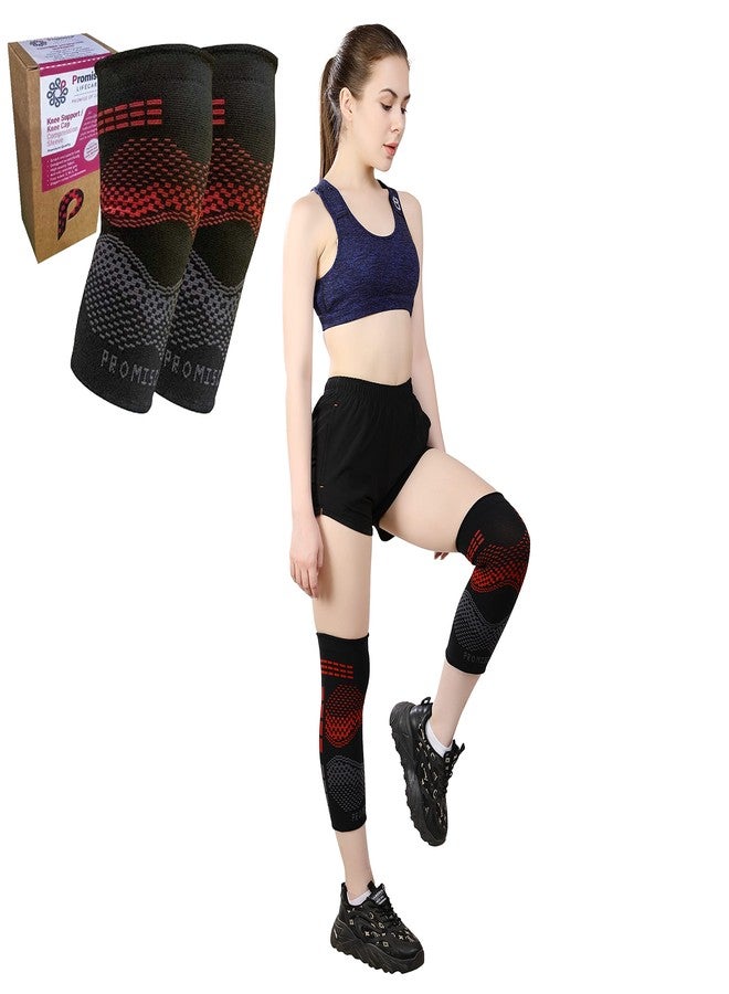 Promisca Knee Compression Sleeve for Sports, Gym, Pain Relief, Knee Support, Exercise, Running, Cycling, Knee Guard for Women (Pack of 1) (Medium, Red) - Image 1