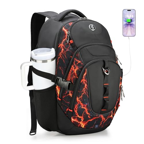 Swissdigital Laptop Backpack with USB Charging Port, Travel Backpack Fits 15.6 inches Computer, 31L Backpack for Men, Flame Red | SD803-97 - Image 1