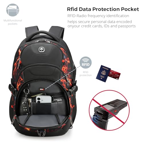 Swissdigital Laptop Backpack with USB Charging Port, Travel Backpack Fits 15.6 inches Computer, 31L Backpack for Men, Flame Red | SD803-97 - Image 4