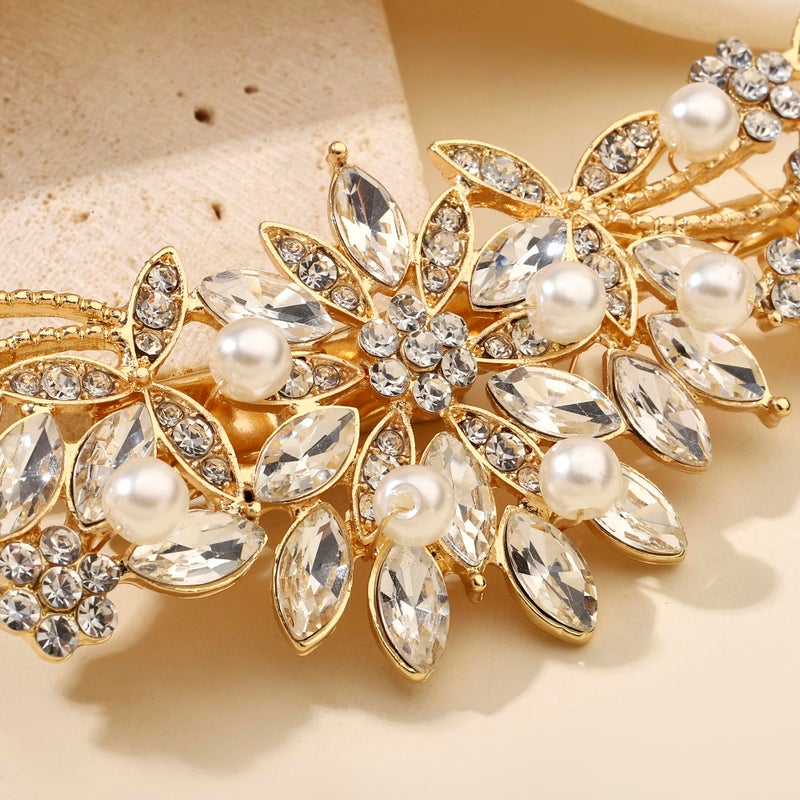 Hapibuy Crystal Rhinestone Pearl Hair Comb Gold Wedding Bridal Hair Pins Accessory - Image 3