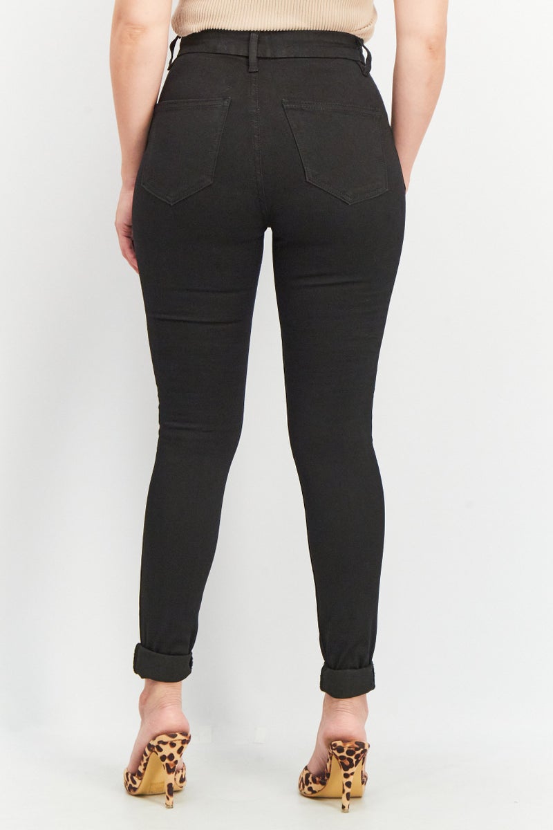 ASOS جينز نسائي بقصة عادية سادة قابل للتمدد، أسود - Image 3