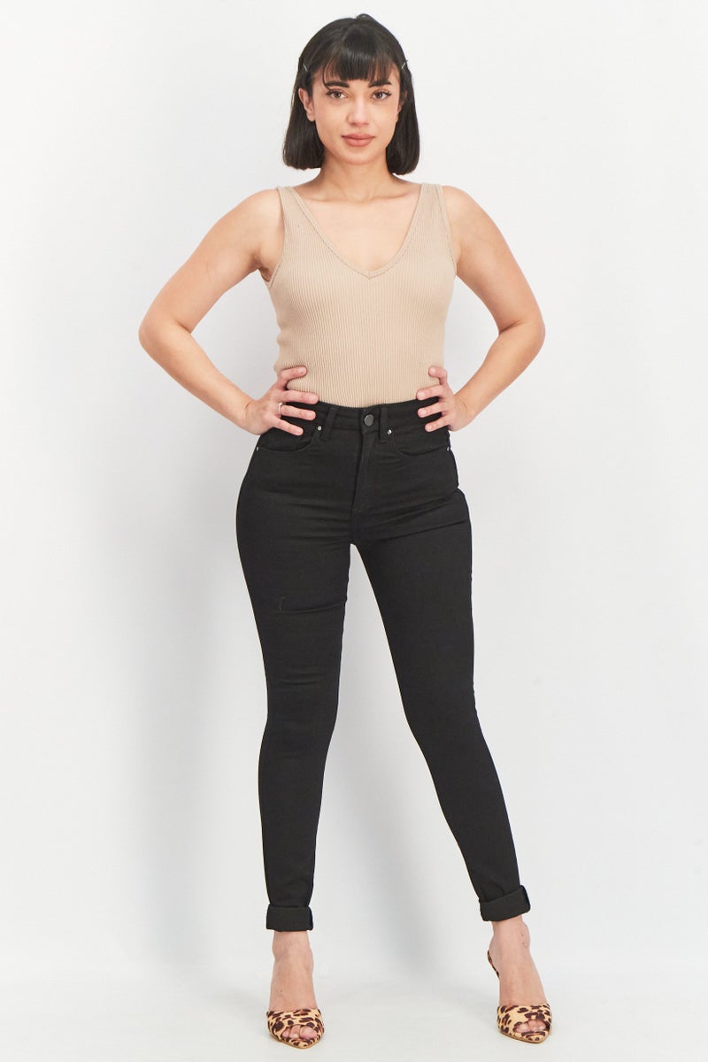 ASOS جينز نسائي بقصة عادية سادة قابل للتمدد، أسود - Image 2