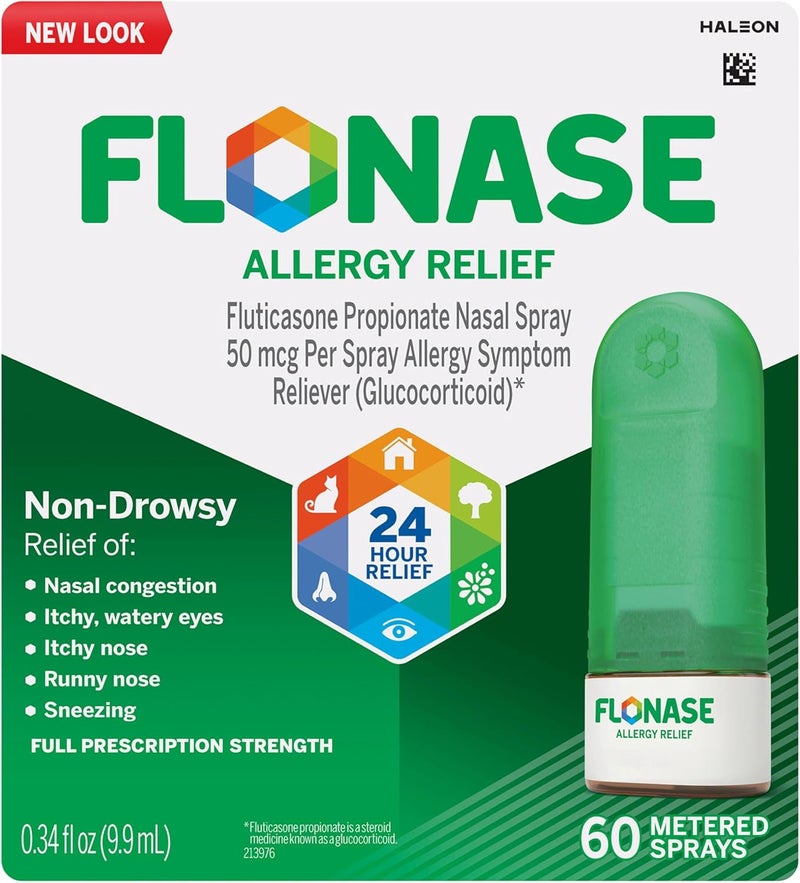 Flonase Allergy Relief Nasal Spray, 24 Hour Non Drowsy Allergy Medicine, Metered Nasal Spray - 60 Sprays