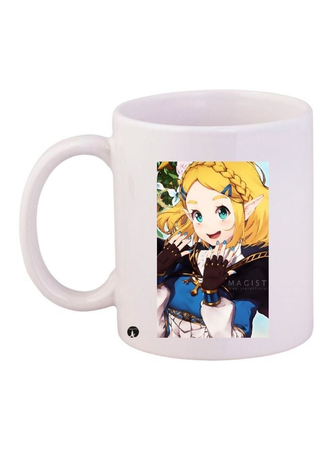 RYN Cartoon Girl Printed Coffee Mug White/Blue/Yellow 11ounce