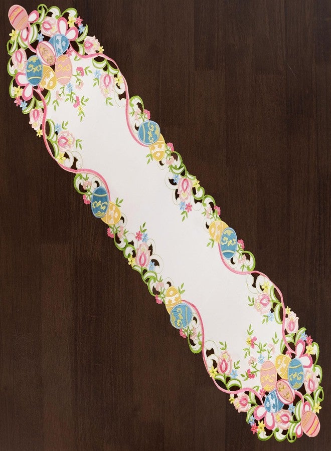 Grelucgo Embroidered Colorful Eggs Table Runners for Easter Holidays, Spring Seasonal Dining Table Decor (14x68 inches) - Image 3