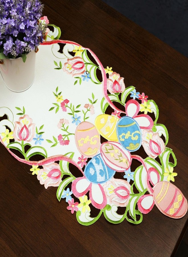 Grelucgo Embroidered Colorful Eggs Table Runners for Easter Holidays, Spring Seasonal Dining Table Decor (14x68 inches) - Image 4