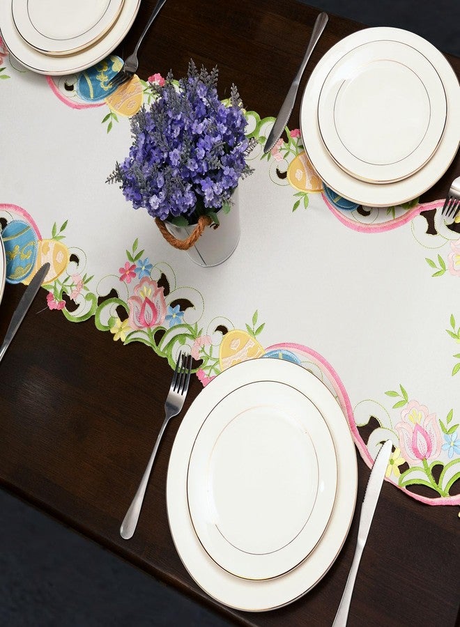 Grelucgo Embroidered Colorful Eggs Table Runners for Easter Holidays, Spring Seasonal Dining Table Decor (14x68 inches) - Image 5