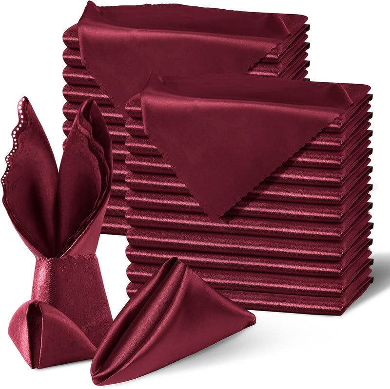 Homiest Burgundy Satin Napkins  100 Pack 20x20 Inches Scalloped Square Elegant Wedding  Party Napkins - Image 1