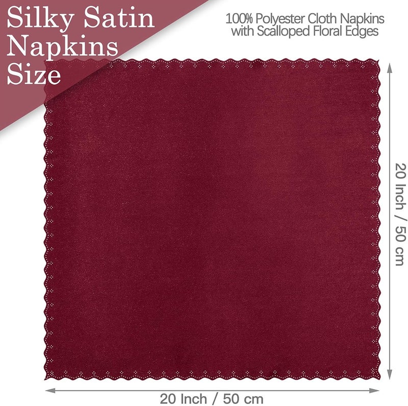 Homiest Burgundy Satin Napkins  100 Pack 20x20 Inches Scalloped Square Elegant Wedding  Party Napkins - Image 5