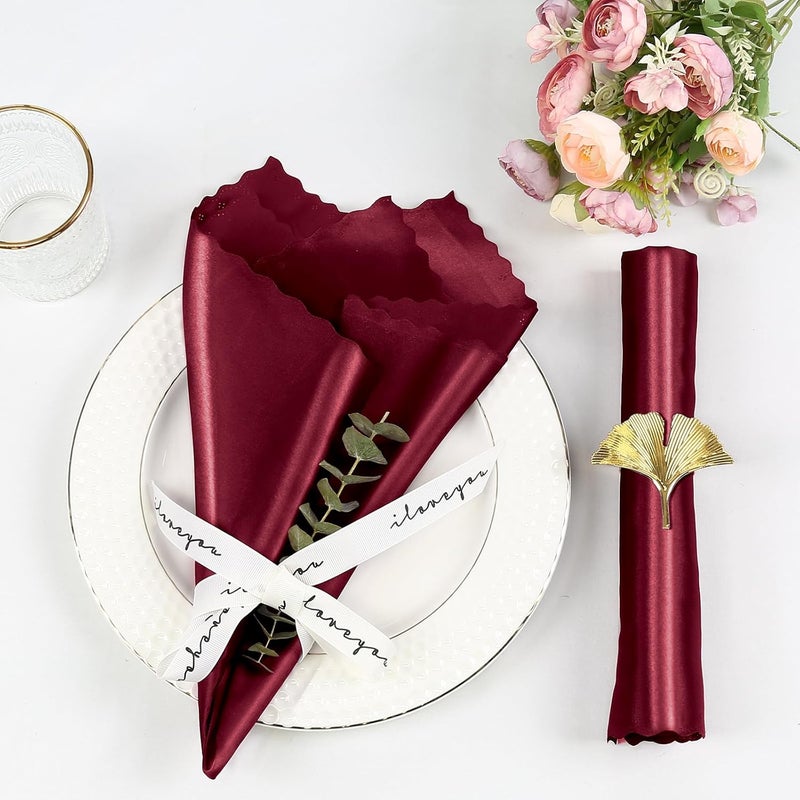 Homiest Burgundy Satin Napkins  100 Pack 20x20 Inches Scalloped Square Elegant Wedding  Party Napkins - Image 2