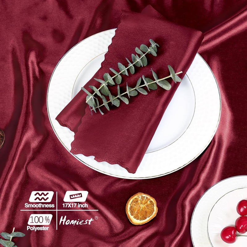 Homiest Burgundy Satin Napkins  100 Pack 20x20 Inches Scalloped Square Elegant Wedding  Party Napkins - Image 4