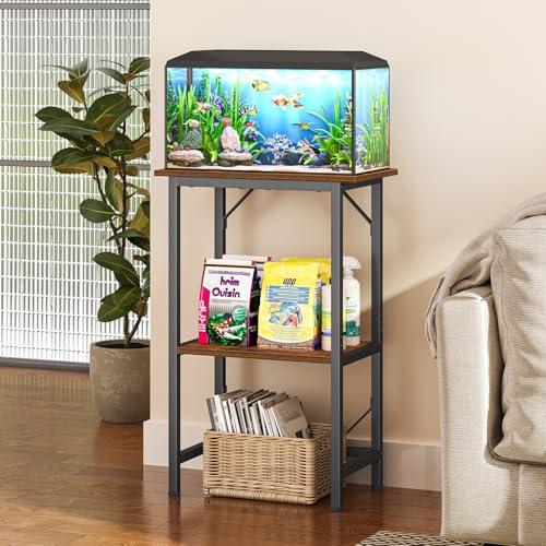 Snughome 10 Gallon Fish Tank Stand, Aquarium Stand 2-Tier Storage Shelves, Heavy Duty Terrarium Stand for Home Office Fish Tank Shelf, 20.47" L x 11.02" W x 30.7" H, Rustic Brown - Image 2