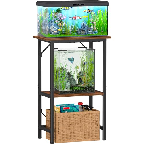 Snughome 10 Gallon Fish Tank Stand, Aquarium Stand 2-Tier Storage Shelves, Heavy Duty Terrarium Stand for Home Office Fish Tank Shelf, 20.47" L x 11.02" W x 30.7" H, Rustic Brown - Image 1