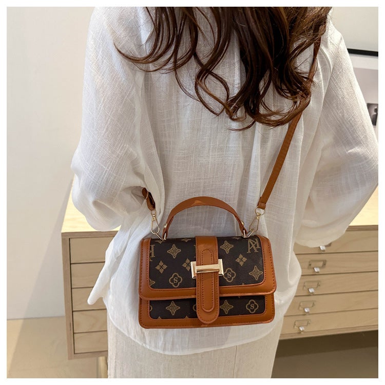 Contrast Color Stitching Vintage Printed Portable Small Square Bag Fashionable All-Match Commuter Shoulder Bag Casual Crossbody Bag - Image 5
