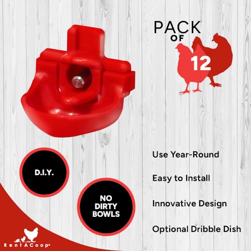 RentACoop DIY Waterer Kit - Horizontal Nipples with Dribble Dish and Installation Tool - Great for Chickens, Turkeys, Peafowl, and Other Poultry - 12 Pack - Image 2