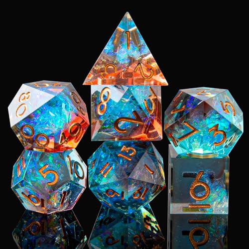 YEMEKO DND Dice Set for Dungeons and Dragons Sharp Edge Resin Dice Set with Dice Case Handmade 7 Accessories Polyhedral Dice for Role Playing Game DD Dice Blue Brown - Image 1