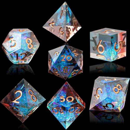 YEMEKO DND Dice Set for Dungeons and Dragons Sharp Edge Resin Dice Set with Dice Case Handmade 7 Accessories Polyhedral Dice for Role Playing Game DD Dice Blue Brown - Image 5