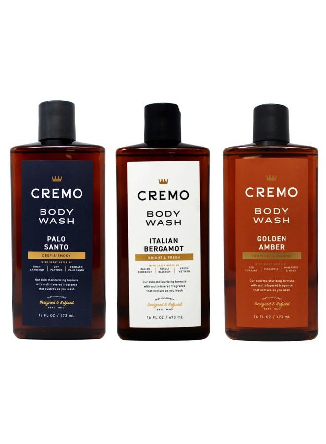 cremo مجموعة غسول الجسم، 16 أونصة سائلة - بالو سانتو، برغموت إيطالي، كهرمان ذهبي، تركيبة مرطبة للبشرة، 16 أونصة سائلة لكل منها - Image 1