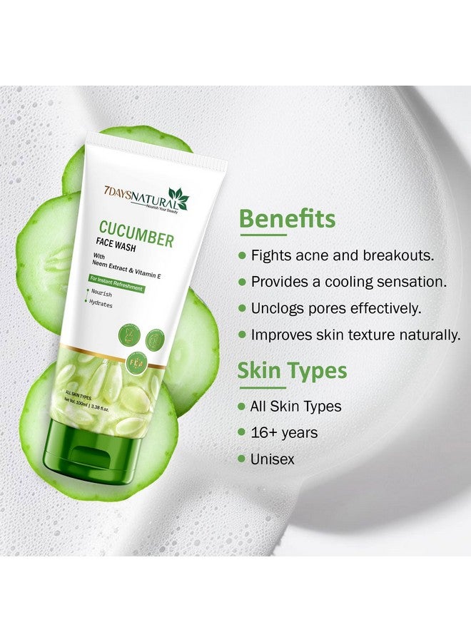 7 Days 7DAYSNATURAL Cucumber Face Wash | Hydrating Cucumber & Dark Spot Reducing Licorice | Glowing Skin | Unisex 100 ml - Image 3