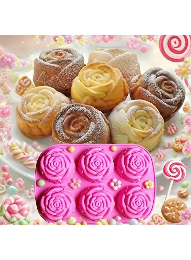 Blue 6 Cavity Rose Silicone Mold For Baking Soap Making Food Grade Heat Resistant - Image 3