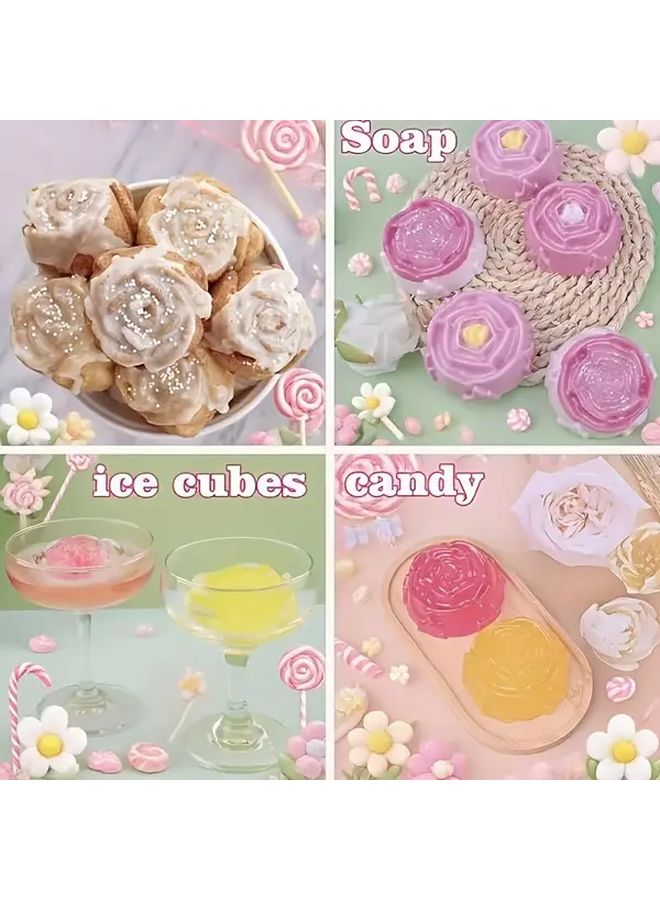 Blue 6 Cavity Rose Silicone Mold For Baking Soap Making Food Grade Heat Resistant - Image 4