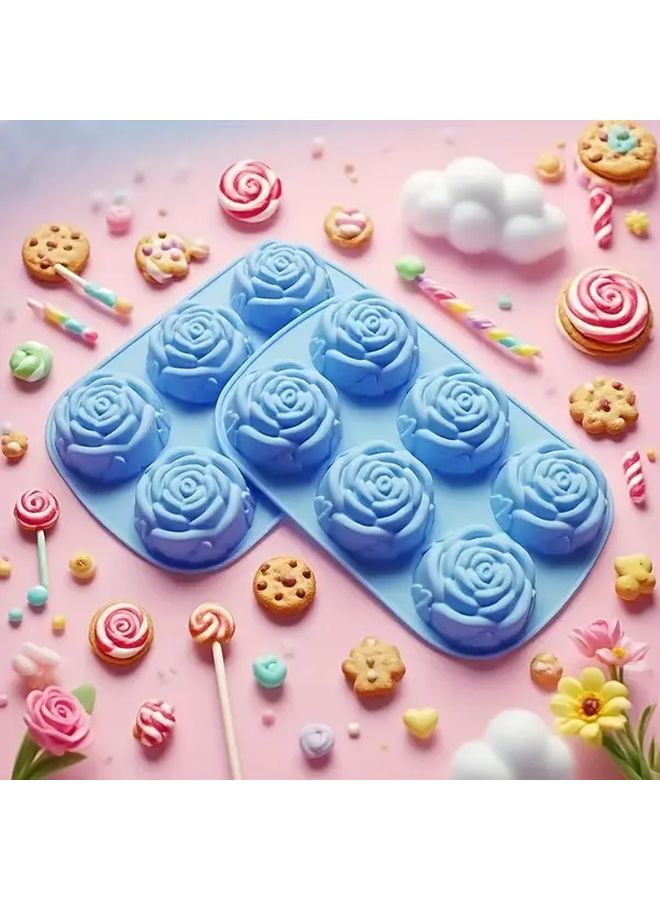 Blue 6 Cavity Rose Silicone Mold For Baking Soap Making Food Grade Heat Resistant - Image 1