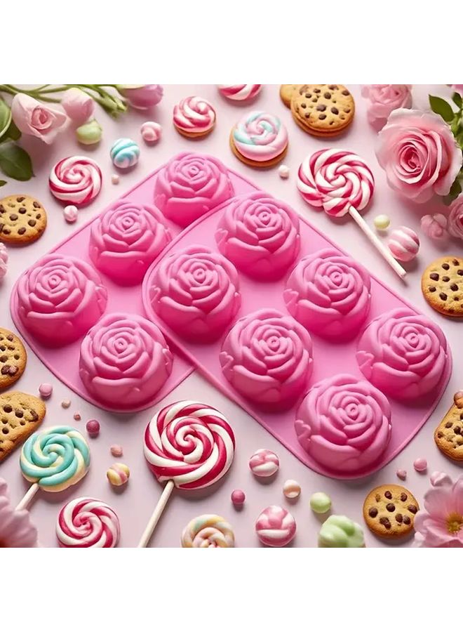 Blue 6 Cavity Rose Silicone Mold For Baking Soap Making Food Grade Heat Resistant - Image 2
