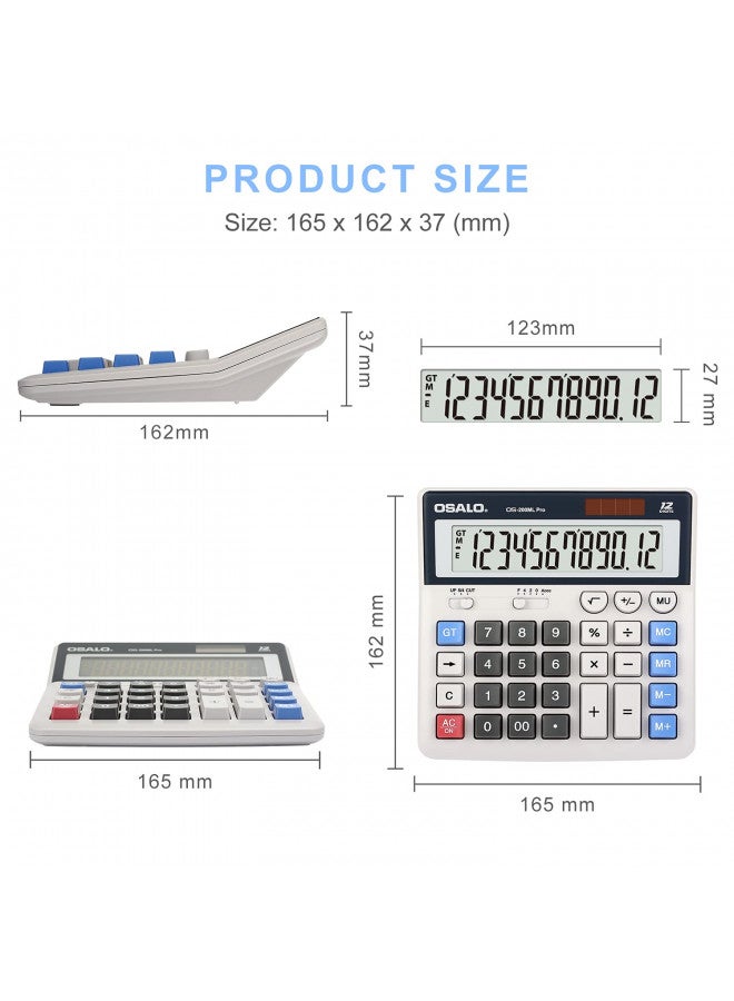 OSALO OSALO Desktop Calculator Extra Large Display 12 Digits Big Buttons Solar Accounting Calculator for Office (OS-200ML) - Image 3