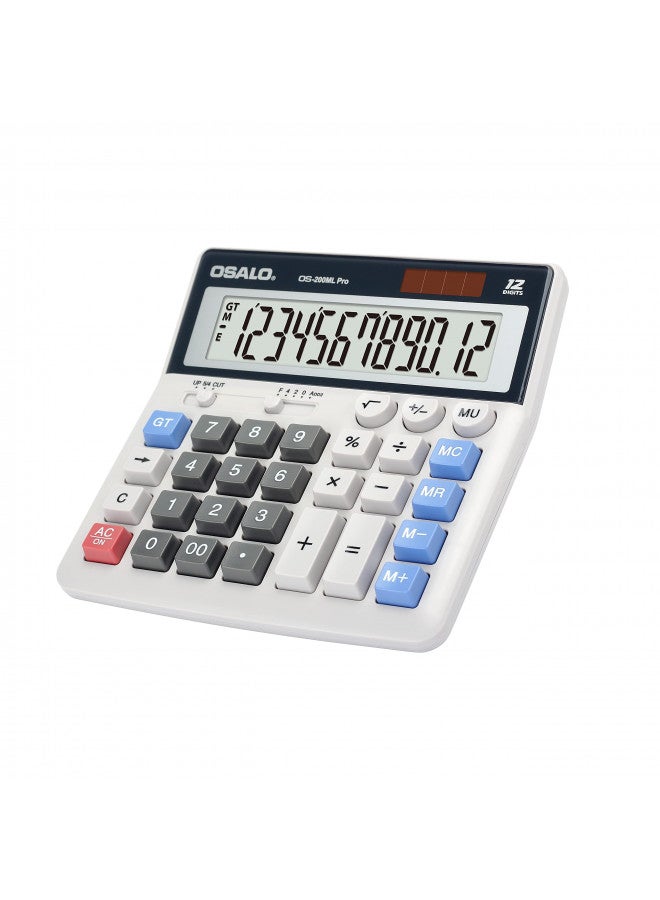 OSALO OSALO Desktop Calculator Extra Large Display 12 Digits Big Buttons Solar Accounting Calculator for Office (OS-200ML) - Image 1