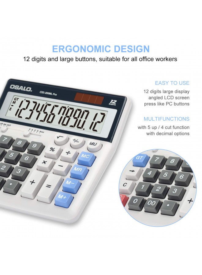 OSALO OSALO Desktop Calculator Extra Large Display 12 Digits Big Buttons Solar Accounting Calculator for Office (OS-200ML) - Image 4