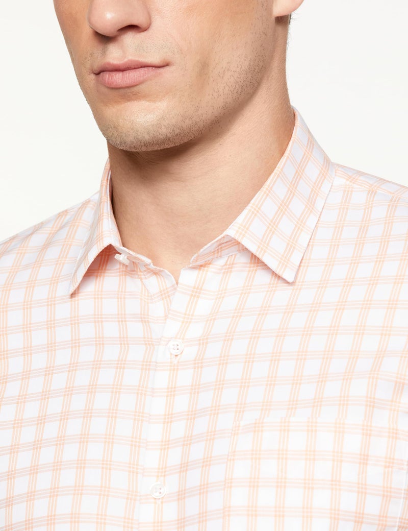 Peter England Men's Classic Checkered Formal Slim Fit Full Sleeve Shirt | Wonder Fabric | Cotton-Rich Peach, 39 - Image 3
