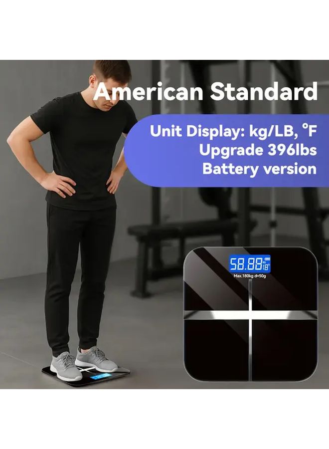 High Precision Bathroom Scale With LED Display Temperature Ultra Wide Platform Black - Image 1