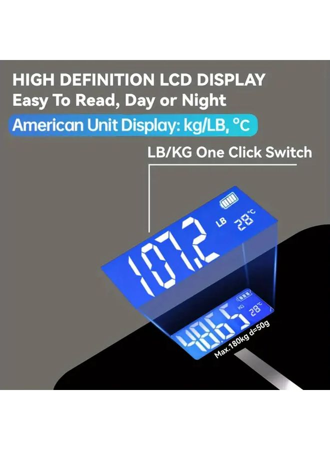 High Precision Bathroom Scale With LED Display Temperature Ultra Wide Platform Black - Image 4