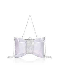 Women's Clutches Silver Satin Rhinestone Handbags with 2 Chains Shiny Bow Evening Clutch Bags Ladies Elegant Cross Body Bride Shoulder Bag for Wedding Party Prom Dinner 28x17cm