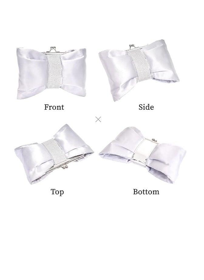 SYOSI - Women's Clutches Silver Satin Rhinestone Handbags with 2 Chains Shiny Bow Evening Clutch Bags Ladies Elegant Cross Body Bride Shoulder Bag for Wedding Party Prom Dinner 28x17cm - Image 1