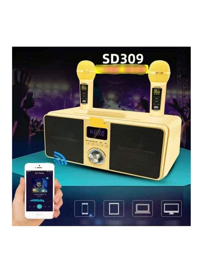 SDRD New Karaoke Machine Portable PA Speaker System Bluetooth 5 with 2 UHF Wireless Microphones LED Light with BASS TV AUX USB SD Rechargeable Best Gift for Adults Kids Girls Boys - Image 1