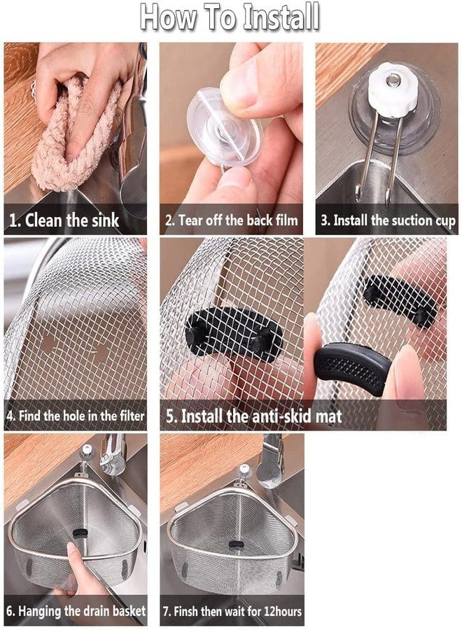 DMDENT Corner Kitchen Sink Strainer Basket - Stainless Steel Mesh Drain Basket for Food Waste, Vegetables, and Small Trash (Set of 1) - Image 5