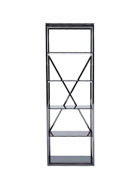 VANITY LIVING Bookshelf for Living Room, Smoked Tempered Glass Freestanding Bookcase Shelving Unit with Metallic Frame