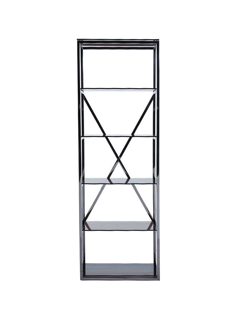VANITY LIVING - VANITY LIVING Bookshelf for Living Room, Smoked Tempered Glass Freestanding Bookcase Shelving Unit with Metallic Frame - Image 1