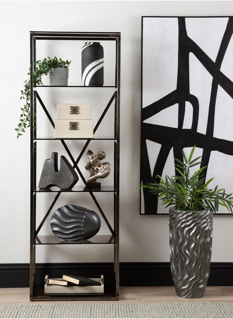 VANITY LIVING - VANITY LIVING Bookshelf for Living Room, Smoked Tempered Glass Freestanding Bookcase Shelving Unit with Metallic Frame - Image 1