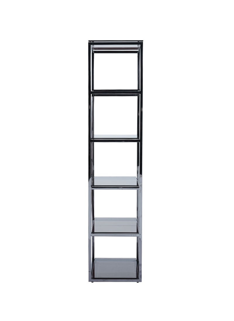 VANITY LIVING - VANITY LIVING Bookshelf for Living Room, Smoked Tempered Glass Freestanding Bookcase Shelving Unit with Metallic Frame - Image 1