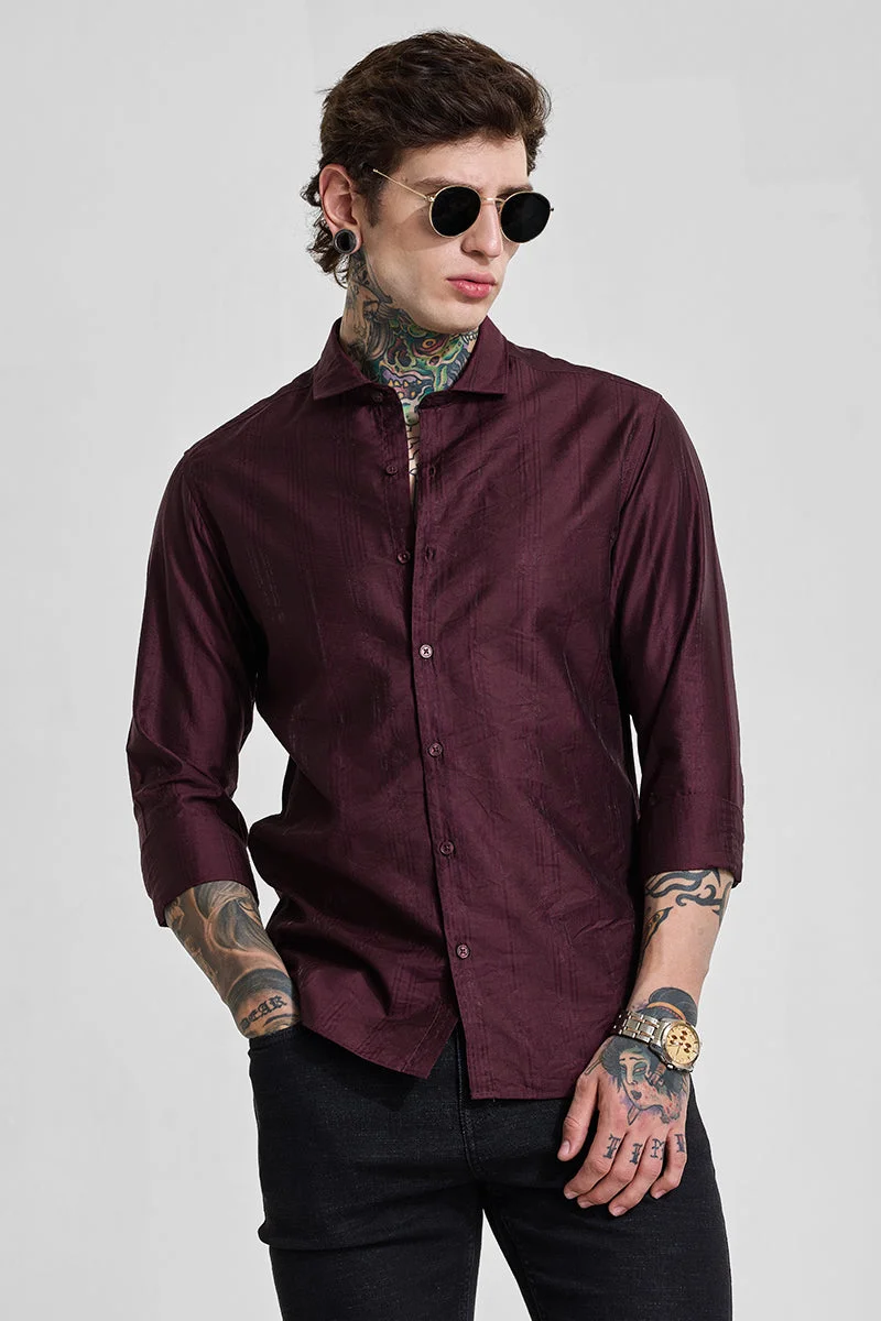 SNITCH Maroon Textured Slim Fit Shirt
