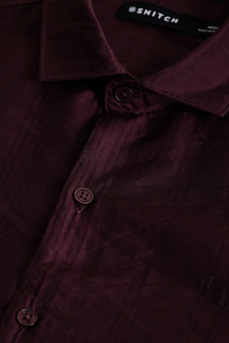 SNITCH Maroon Textured Slim Fit Shirt