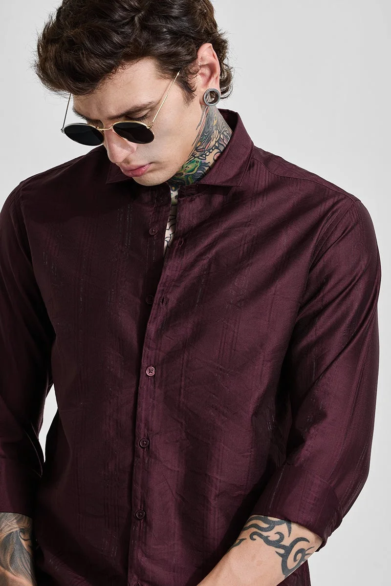 SNITCH Maroon Textured Slim Fit Shirt