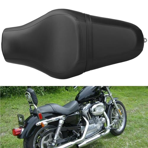 LKV Motorcycle 2-Up Passenger Seat Front Driver Cushion Pad Compatible with Harley Davidson Sportster Iron 883 1200 48 72 XL XR 2004-2024 Diamond Leather - Image 4