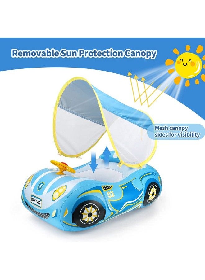 Free Swimming Baby Toddler Pool Float With Adjustable Canopy Inflatable Baby Car Boat With Safety Seat Pool Rideon Toys For Kids 14 Years (Blue Sports Car)  - Image 3