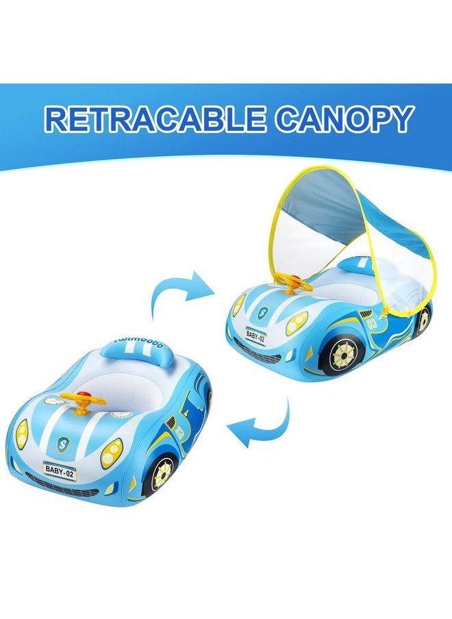 Free Swimming Baby Toddler Pool Float With Adjustable Canopy Inflatable Baby Car Boat With Safety Seat Pool Rideon Toys For Kids 14 Years (Blue Sports Car)  - Image 4