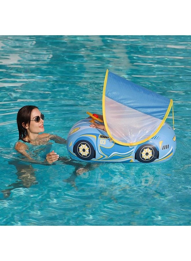 Free Swimming Baby Toddler Pool Float With Adjustable Canopy Inflatable Baby Car Boat With Safety Seat Pool Rideon Toys For Kids 14 Years (Blue Sports Car)  - Image 2