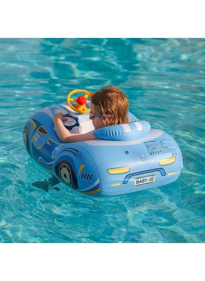 Free Swimming Baby Toddler Pool Float With Adjustable Canopy Inflatable Baby Car Boat With Safety Seat Pool Rideon Toys For Kids 14 Years (Blue Sports Car)  - Image 5